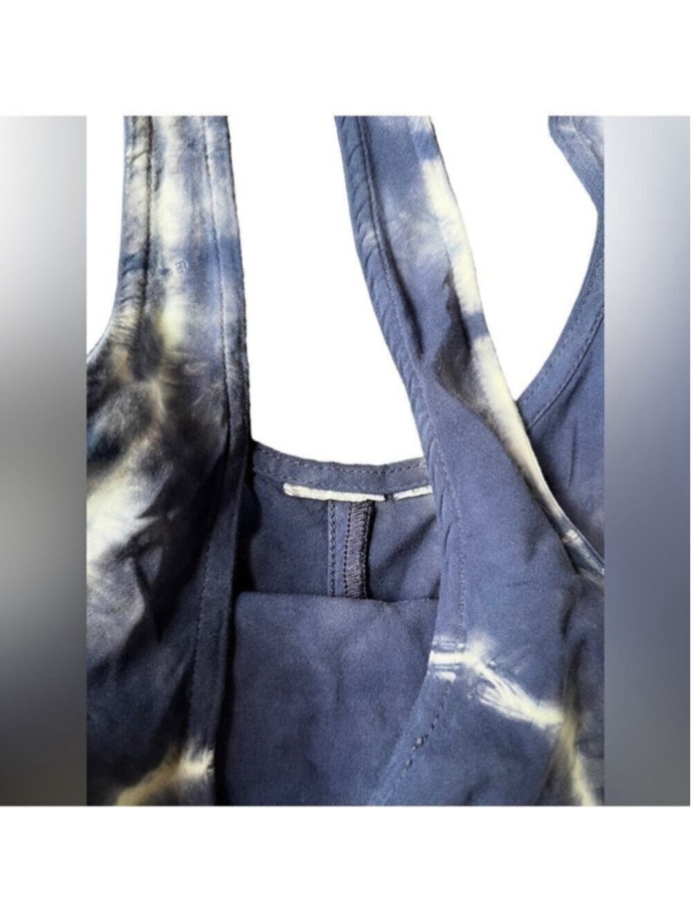 Roxy Blue White Tie Dye High Low Tank Dress Boho Beach Cover Up - Picture 8 of 12